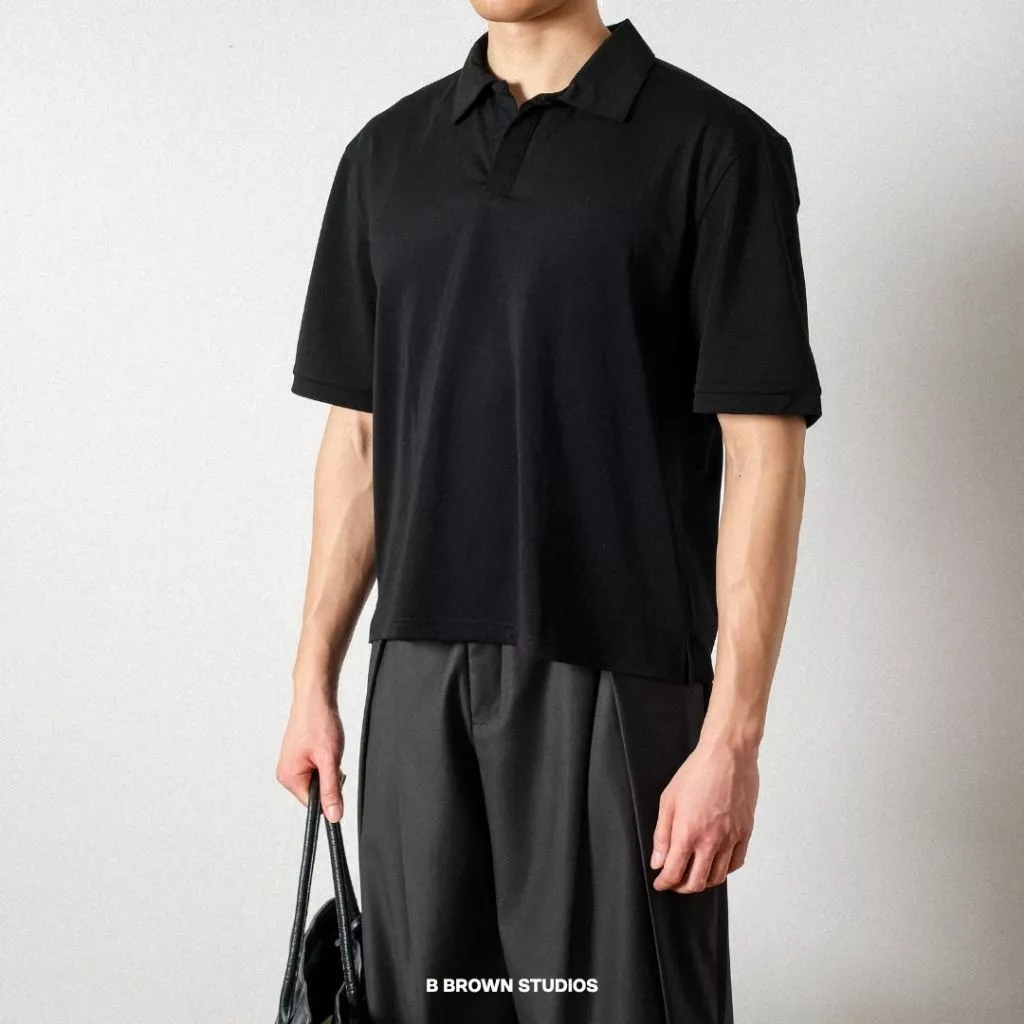 Áo Polo Nam B Brown Ngắn Tay Dáng Ngắn Cổ V Lịch Sự Trang Trọng – Cropped Polo Shirts B Brown