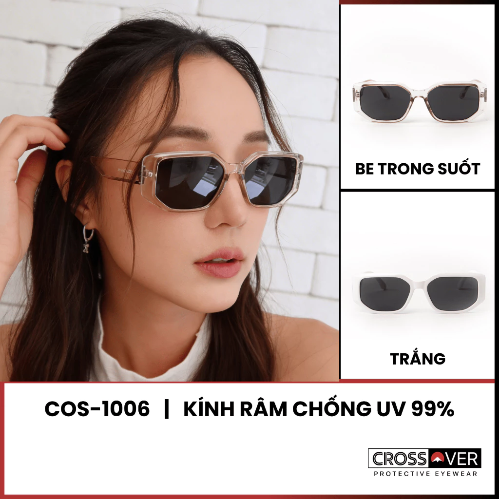 Kính mát unisex COS 1006 dáng chữ nhật thời trang, tròng xám khói chống tia UV 99%, gọng nhựa cao cấp – Mã COS 1006