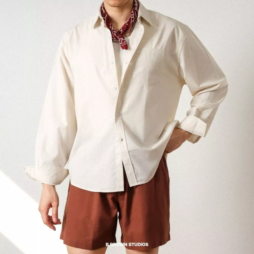 Áo Sơ Mi Nam B Brown Vải Form Rộng Màu Trơn Basic - B Brown Legolas Oversized Linen Shirt