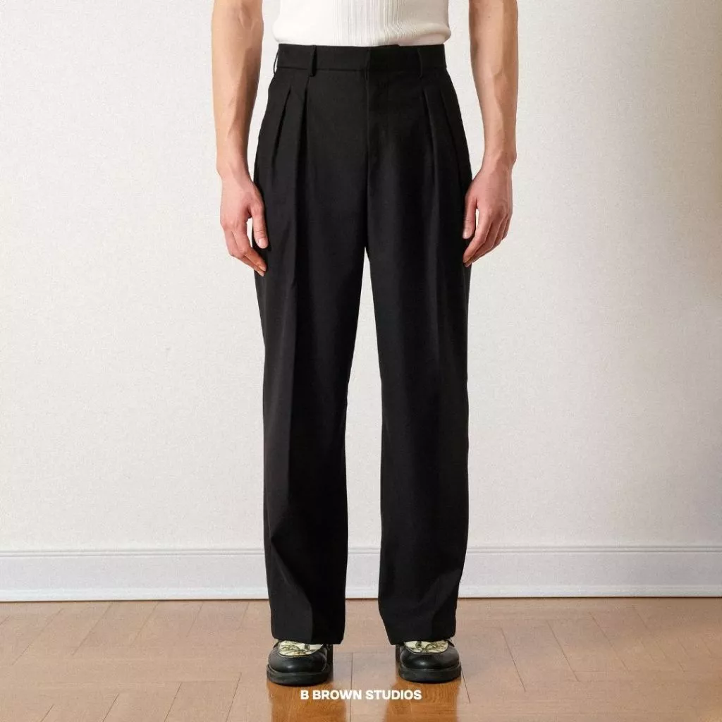 Quần Âu Nam B Brown Cạp Cao Form Rộng - Best Seller Wide Leg Trousers