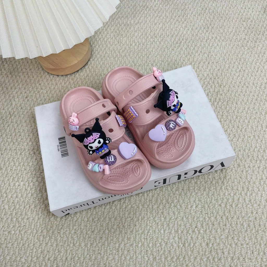 Dép sandal cho bé gắn sticker Kuromi đế cao 3cm siêu nhẹ(617)