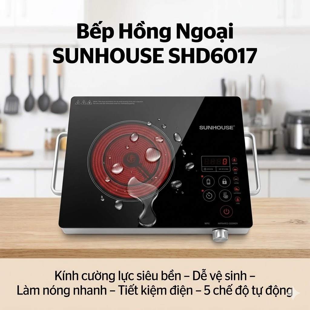 Bếp Điện Hồng Ngoại SUNHOUSE SHD6017 Đa Năng – Nấu Nhanh Tiết Kiệm Điện, Mặt Kính Chịu Lực Tốt, Thiết Kế Sang Trọng Gọn