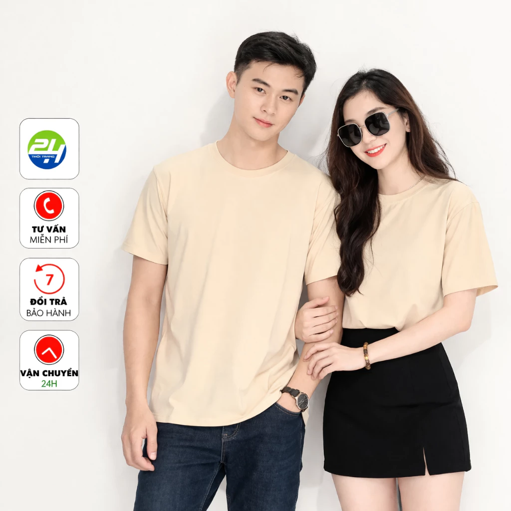 Áo Thun Trơn Màu Be Thoitrang24h Màu Da Vải Dày Đẹp Ngắn Tay Cổ Tròn Đồng Phục Cho Cả Nam Và Nữ