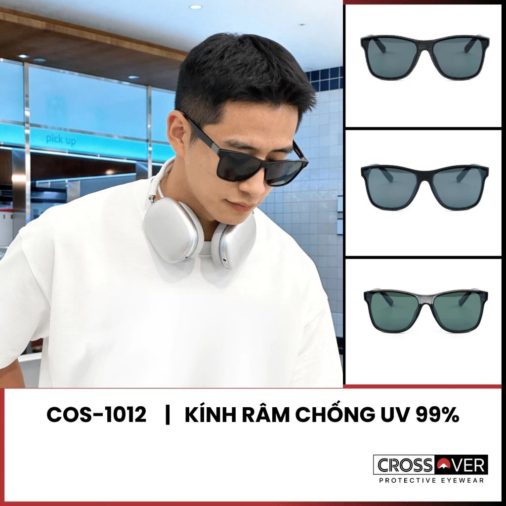 Kính mát dành cho nam tròng vuông màu tối, chống tia UV 99% - COS-1012