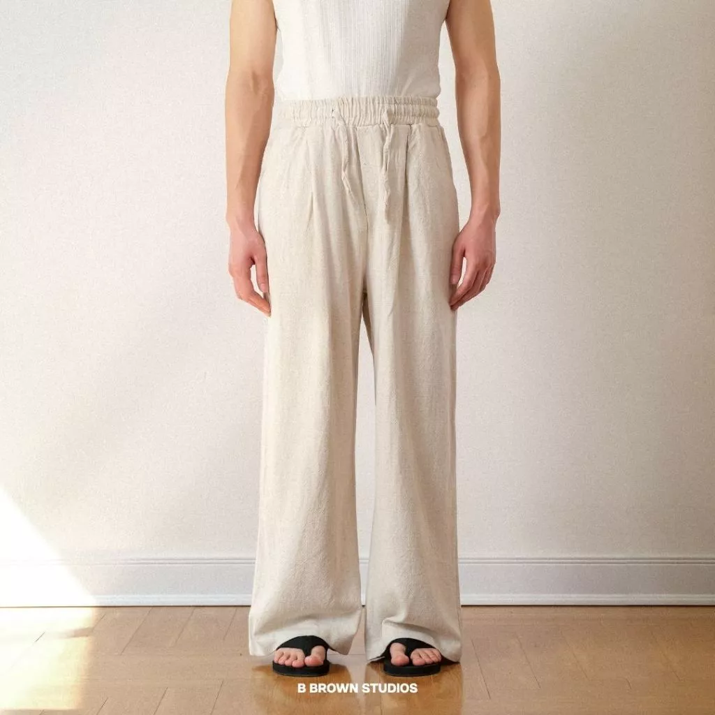 Quần Linen Nam B Brown Cạp Chun Form Rộng - Nomad Linen Trousers