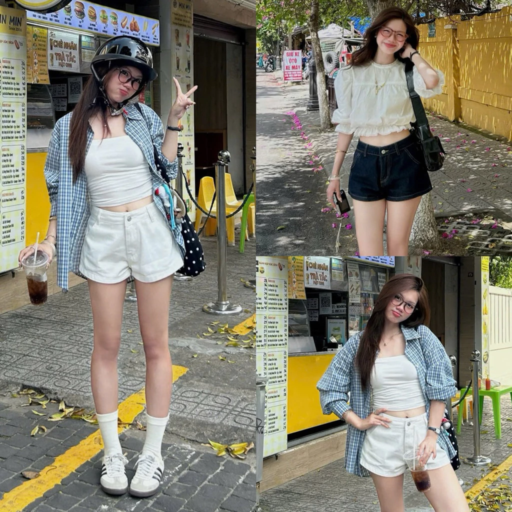 (ẢNH OLDSCHOOL) Quần short nữ HƠI NGẮN năng động viền chỉ Q7797