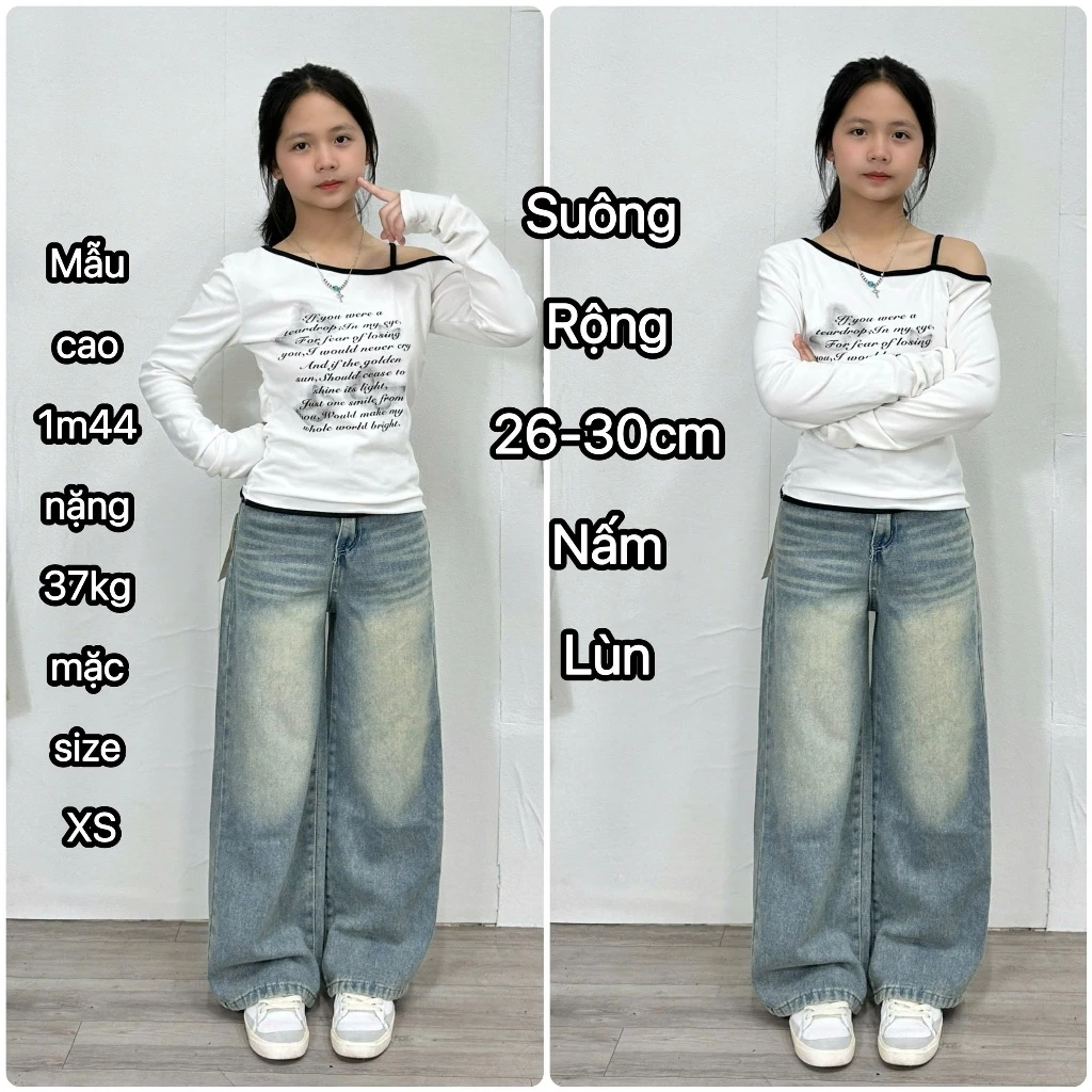 (deal mở bán- SUÔNG RỘNG NẤM) Quần jean suông form rộng loe ống 26-30cm màu Xanh Xám wash bụi cho nấm lùn 1m40 1m45 1m50