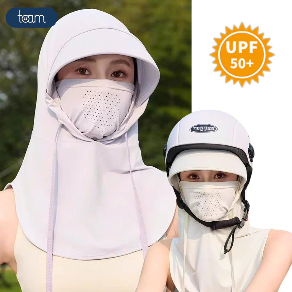 Mũ Chống Nắng Lụa Lạnh Trùm Đầu Chống Tia UV 99% Kèm Khẩu Trang Che Mặt Vành Rộng Chống Nắng Đạp Xe