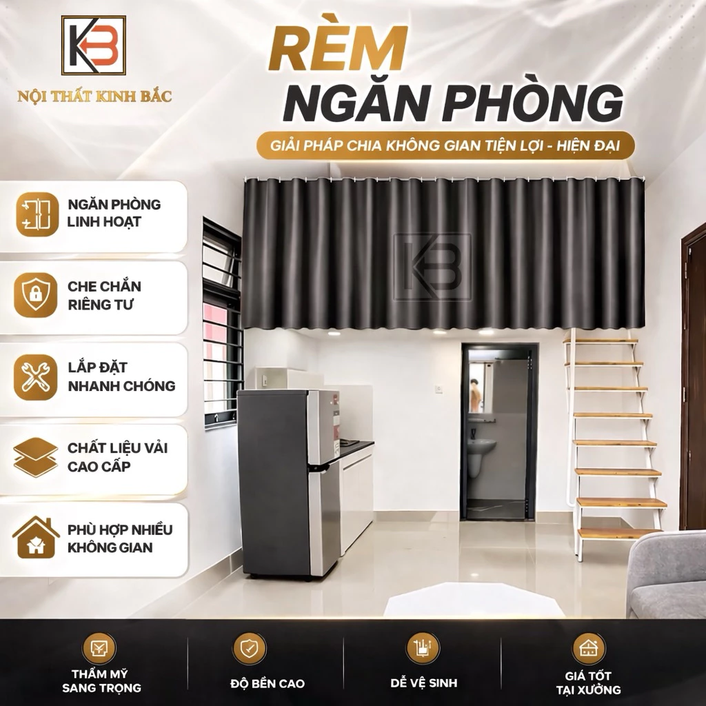 ComBo Rèm Ngăn Phòng Sẵn Dây Treo, Rèm Rido ngăn phòng che nắng cản nhiệt chống tia UV