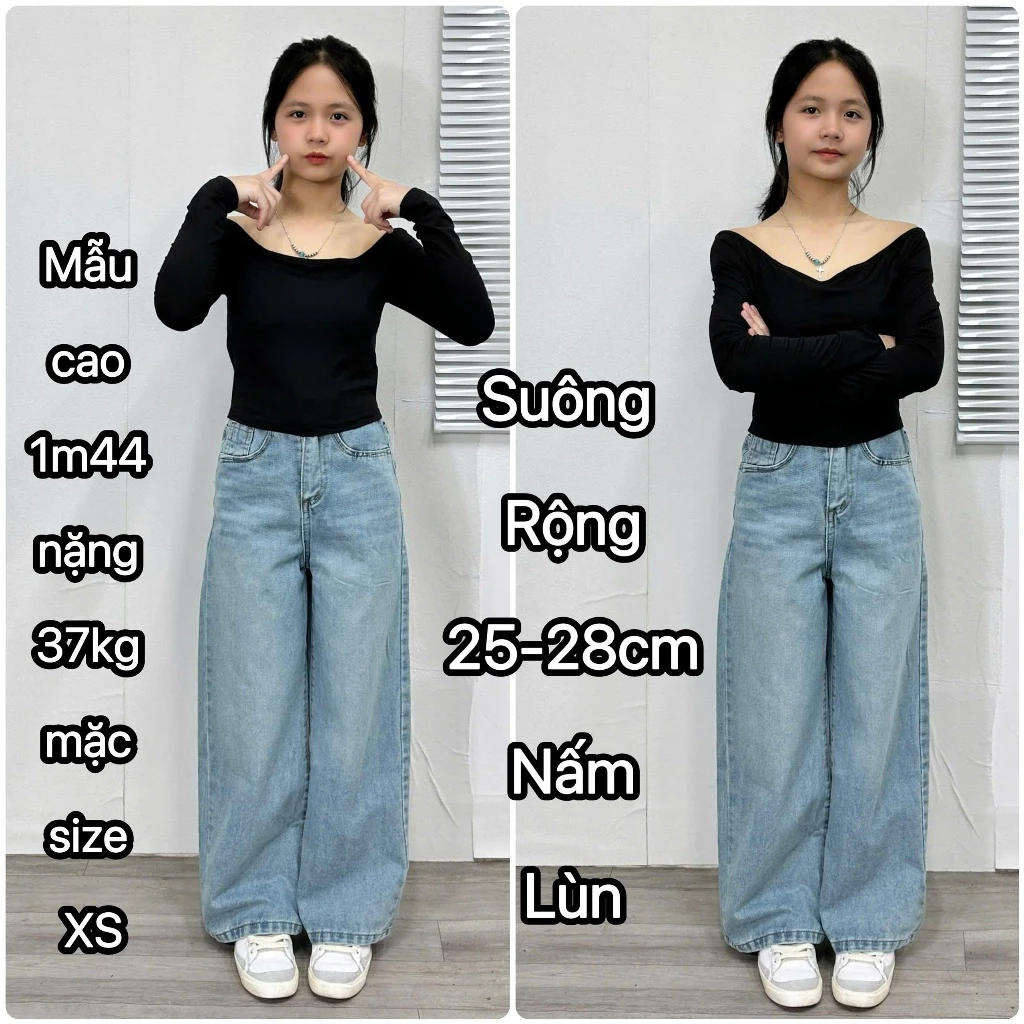 Quần Cho NẤM LÙN Nữ Jean Suông Wash Xuông 9 tấc 90cm cạp cao ống rộng m40 m45 m48 m50 Y2K