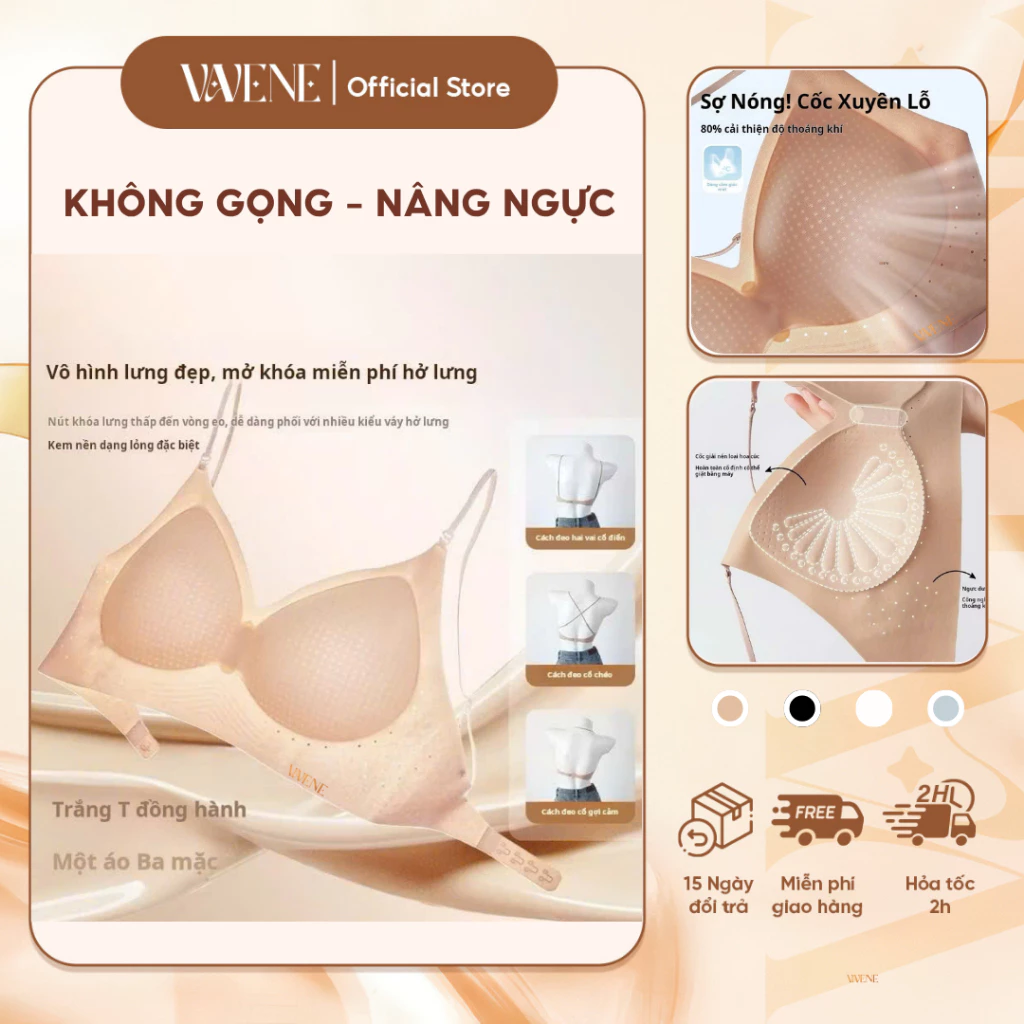 Áo lót nữ Vanvene, Áo ngực AL35 su thông hơi tàng hình mát lạnh, dây hở lưng phối nhiều trang phục