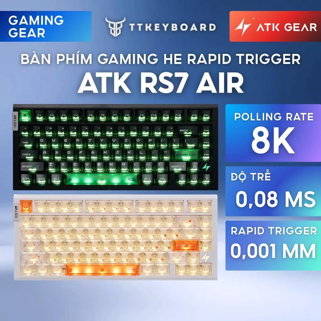 [Hỏa Tốc] Bàn Phím Cơ Gaming ATK RS7 AIR HE Rapid Trigger 8K Polling Rate 0,001mm RT Hiệu Năng Cao