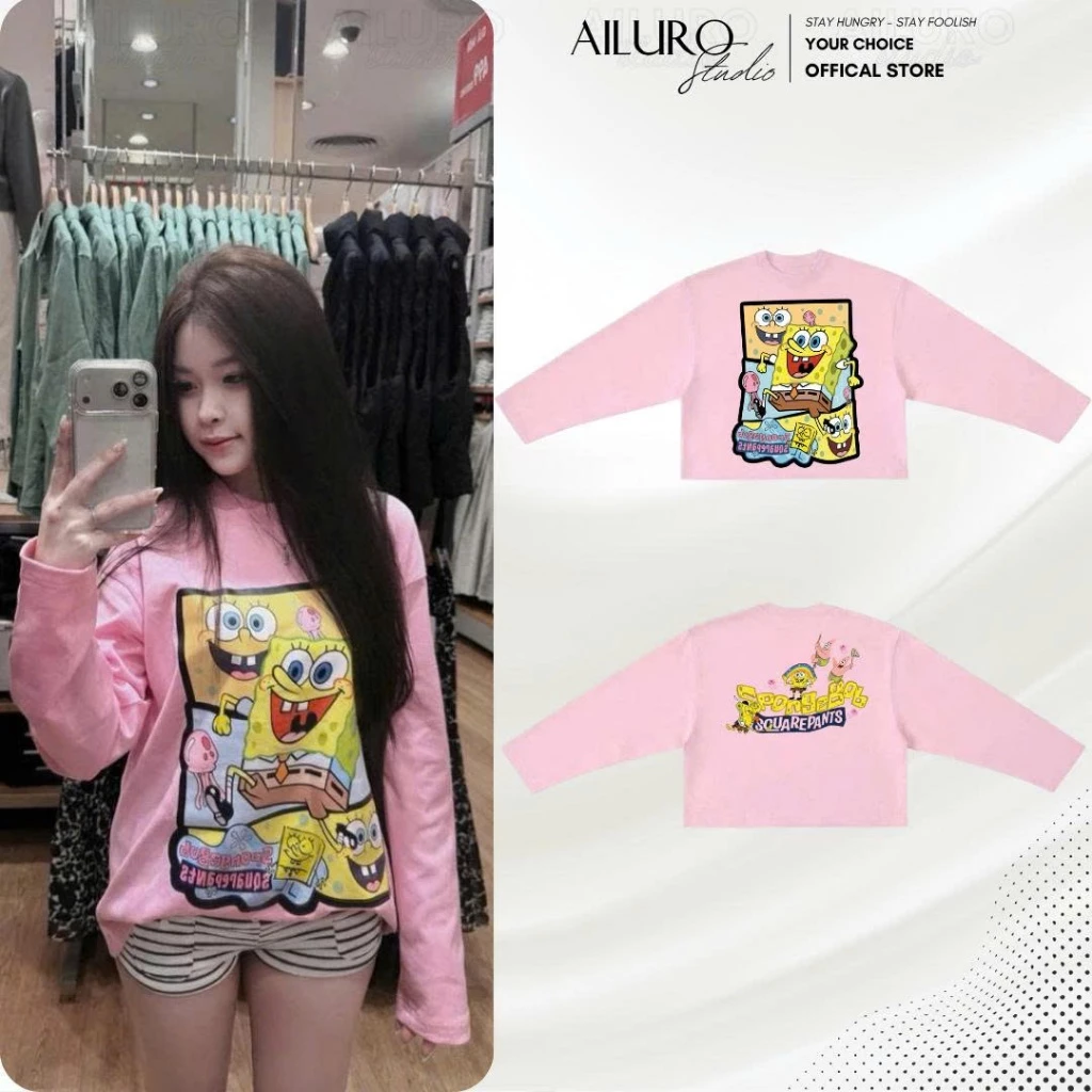 Áo Thun Tay Dài Bọt Biển SpongeBob Dễ Thương Long Sleeve Form Boxy chất 100% Cotton phông tay lỡ nam nữ form rộng
