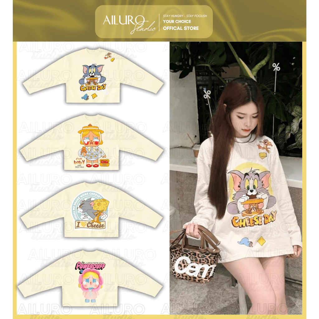 [TRẮNG KEM] Áo Thun Tay Dài In Hình Dễ Thương Long Sleeve Form Boxy chất 100% Cotton phông tay lỡ nam nữ form rộng