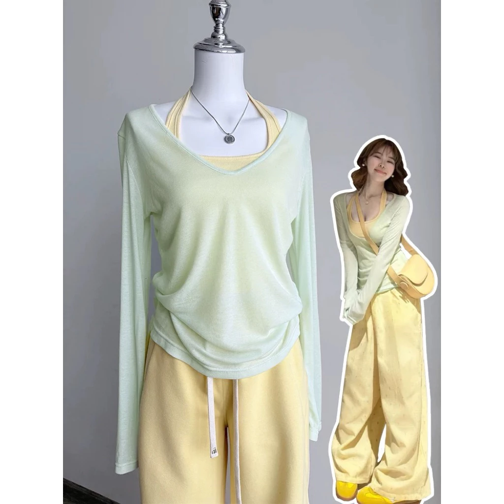 Set áo tay dài kèm yếm (KO MÚT NGỰC) cổ tim cute