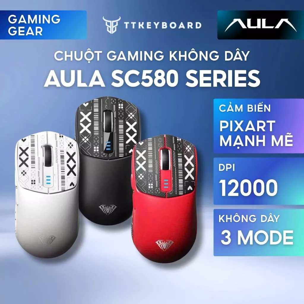 [Hỏa Tốc] Chuột Không Dây Gaming AULA SC580 | 3 Mode Bluetooth/2.4g/Type-c | 500mah | 6 Mức DPI | PAW 3325 | TTKeyboard