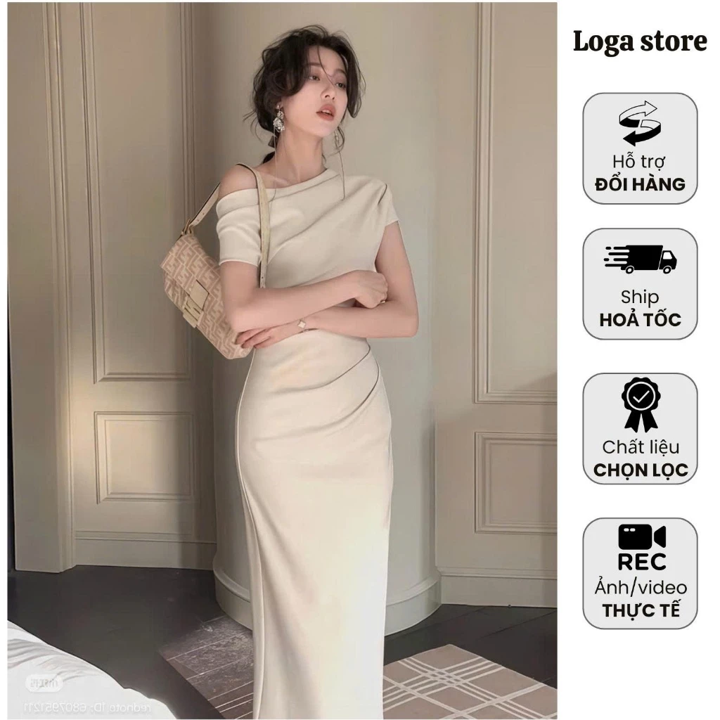 Váy body trễ vai dáng dài ôm body, đầm body dự sự kiện sang chảnh che khuyết điểm Logastore_L0195