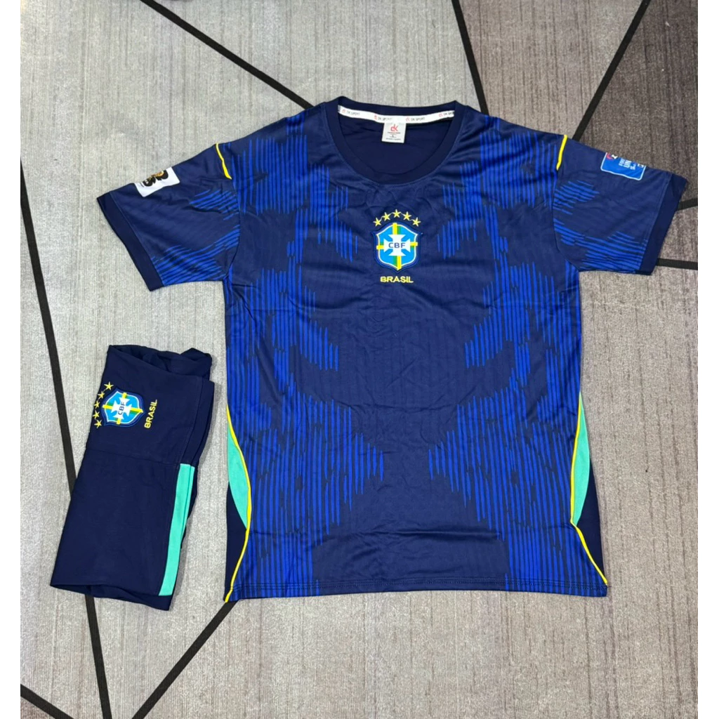 Brasil Xanh Đen Thun Mè Kim Dk Sport (Có In Tên Số) Bộ Quần Áo Bóng Đá Cao Cấp Thoáng Mát Logo Thêu