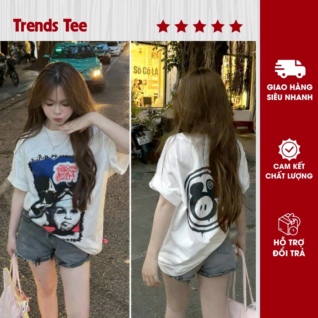 Áo Thun Nam Nữ Cotton 100% Cao Cấp 250Gsm In Hình Pop Pop Cậu Bé Form Dày Dặn Co Giãn 2 Chiều