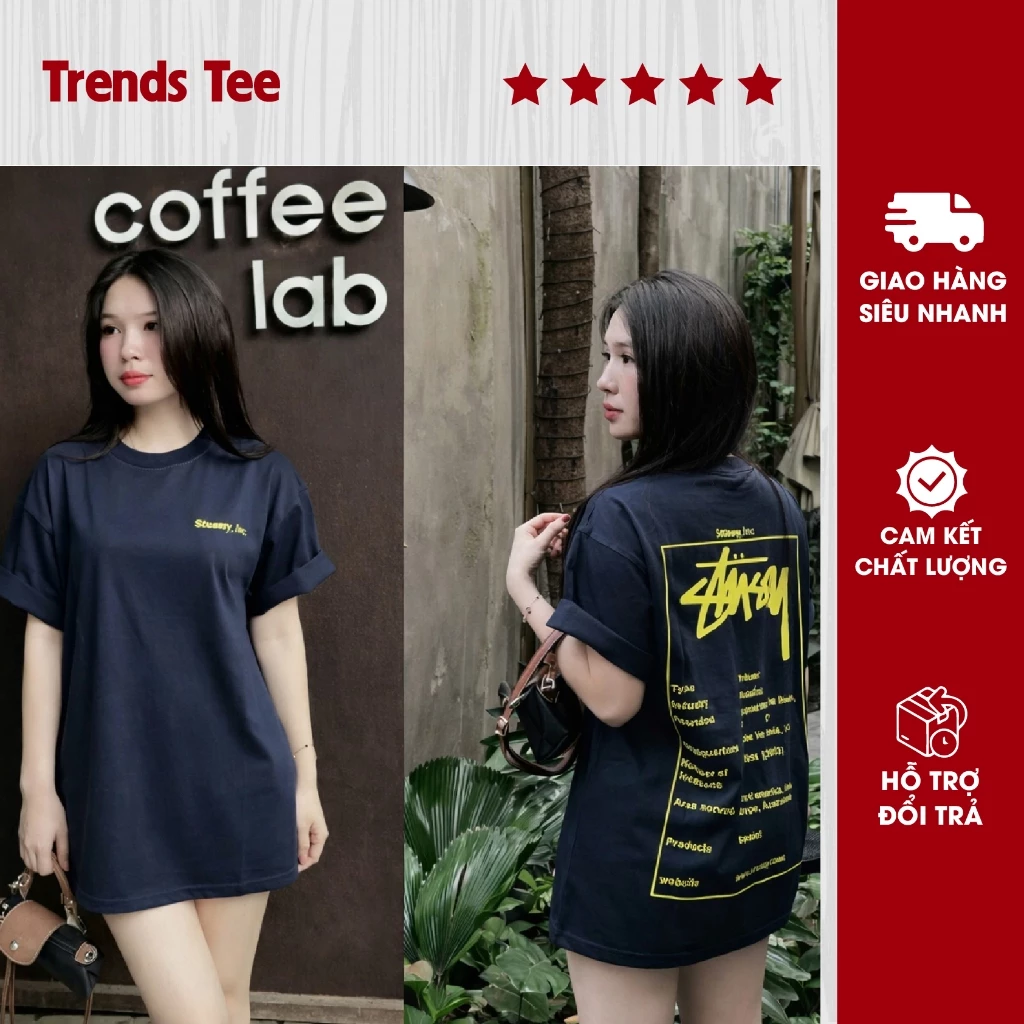 Áo Thun Nam Nữ Cotton 100% Cao Cấp 250Gsm In Hình Stussy Vàng Form Dày Dặn Co Giãn 2 Chiều