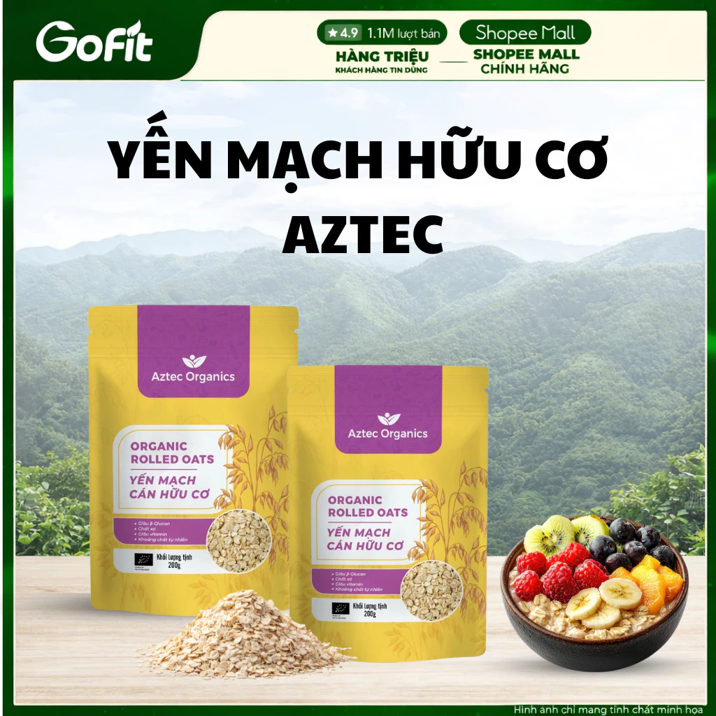 AZTEC Yến Mạch Hữu Cơ Organic Nguyên Chất - Dễ Chế Biến Ăn Sáng Healthy, Nấu Cháo, Eatclean