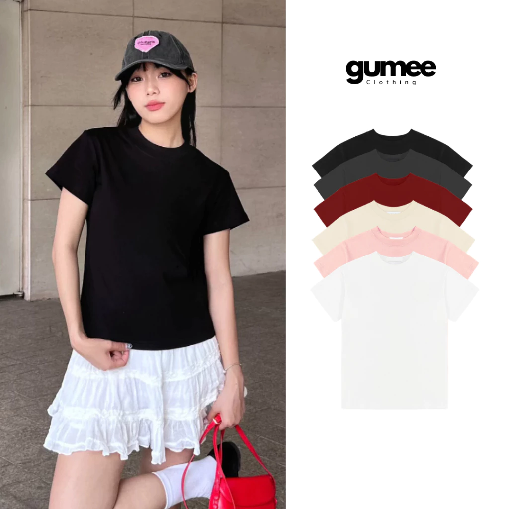 Áo thun baby tee nữ trơn basic ngắn tay cổ bo chun chất cotton mềm thoáng mát thấm hút mồ hôi - BBT