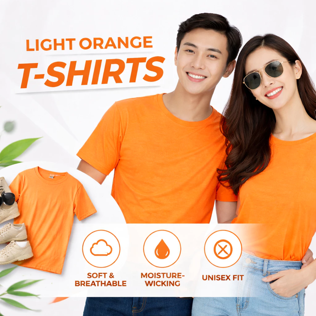 Áo Thun Màu Cam Nhạt THỜI TRANG 24H Ngắn Tay Cổ Tròn vải Dày Mịn Đồng Phục Cho Nam Và Nữ
