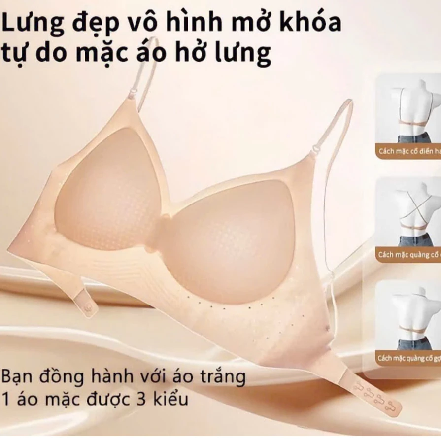 M35_Áo lót, áo ngực Nữ Su thạch Nước tàng hình, không lộ viền, mặc áo hở lưng