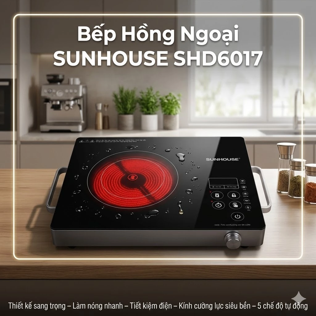 Bếp Hồng Ngoại SUNHOUSE SHD6017 Công Suất Mạnh – Nấu Nhanh Không Kén Nồi, Mặt Kính Chịu Lực Tốt, Phù Hợp Gia Đình
