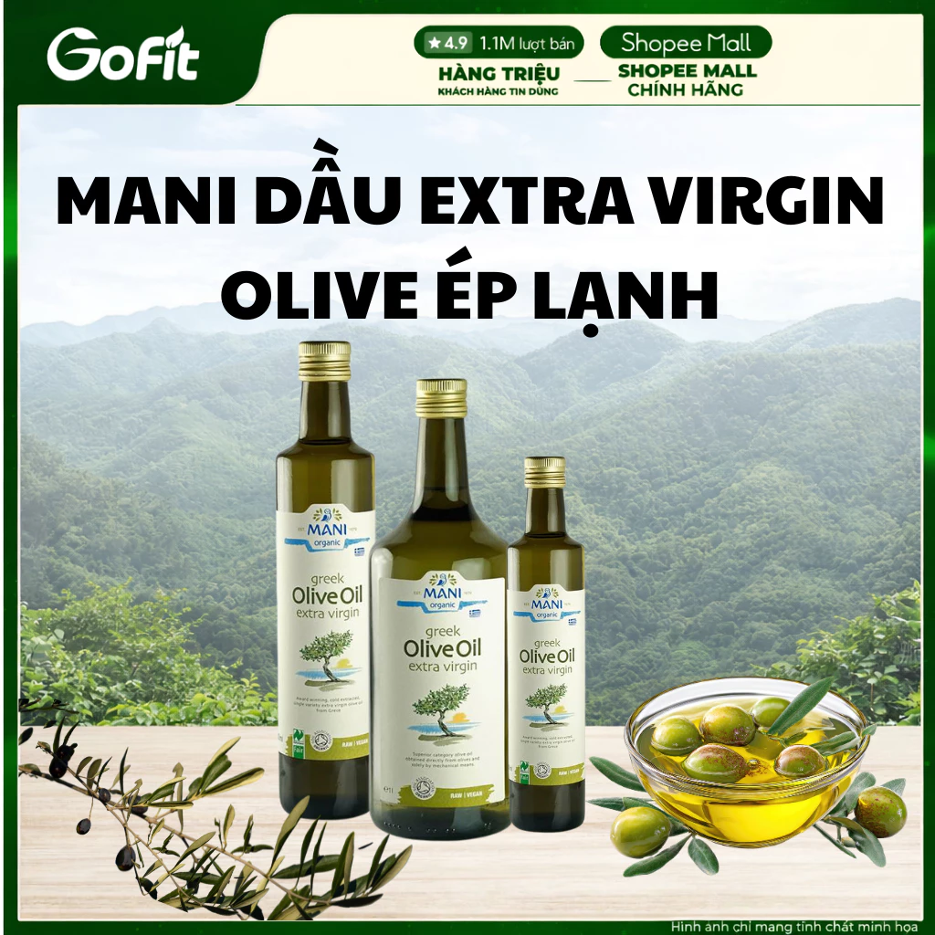 MANI Dầu Olive Extra Virgin Ép Lạnh Hữu Cơ Organic 250ml/500ml/1L Nguyên Chất