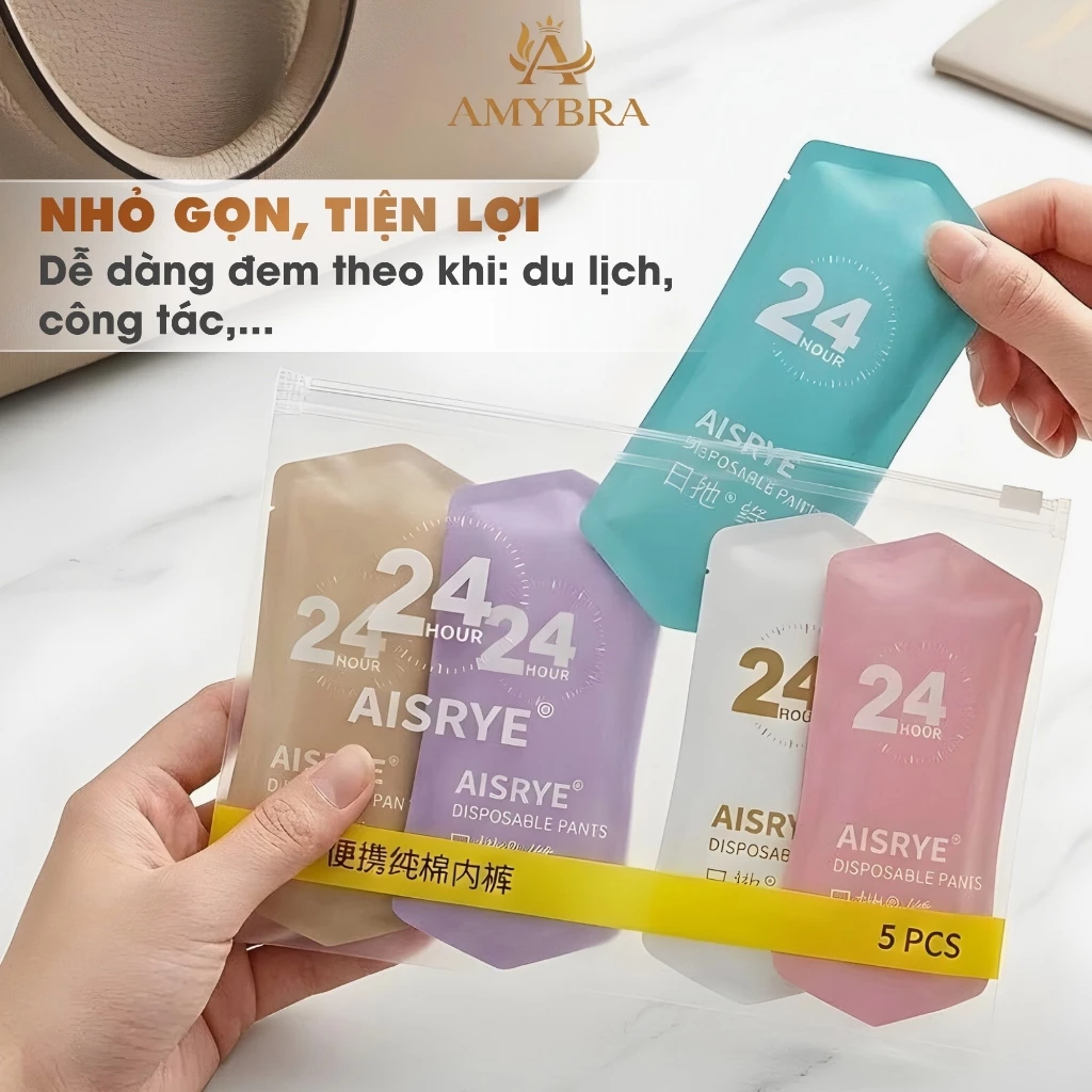 Combo 5 Quần Lót Tiện Lợi Sử Dụng 1 Lần, Quần Lót Nữ Cotton Kháng Khuẩn Túi Zip Riêng Biệt AMYBRA