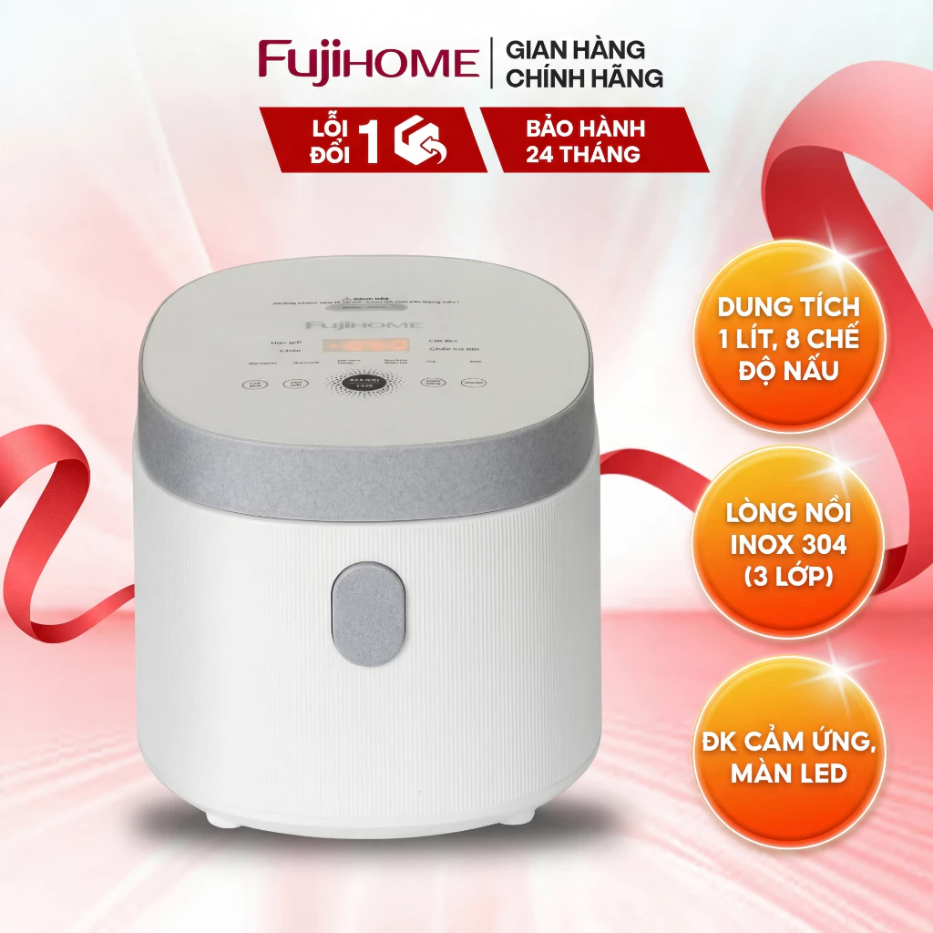 Nồi cơm điện gia đình Fujihome RC10BLS - Dung tích 1 Lít, 8 chế độ nấu, Thiết Kế Hiện Đại
