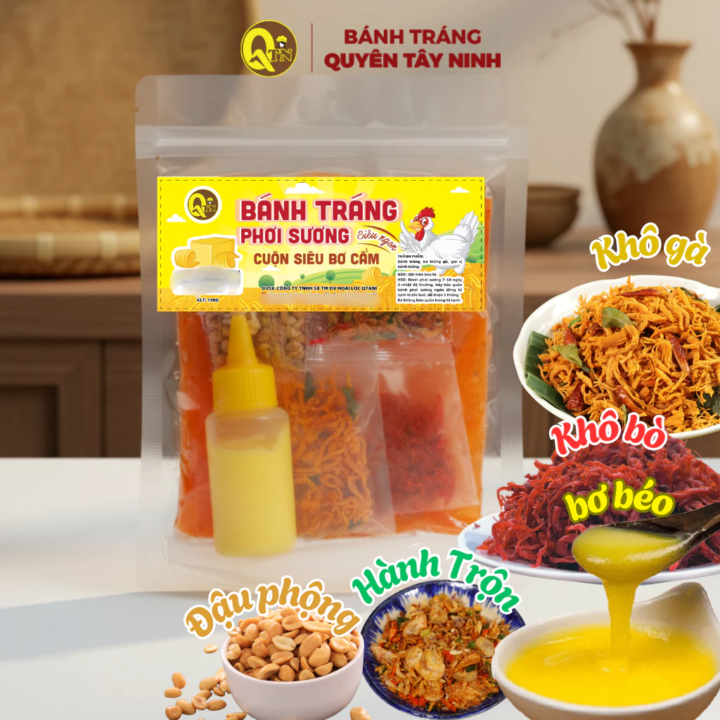 Set Bánh Tráng Cuộn Siêu Bơ Cẩm +Bơ Béo+Khô Gà+Khô Bò| Bánh Tráng Quyên Tây Ninh