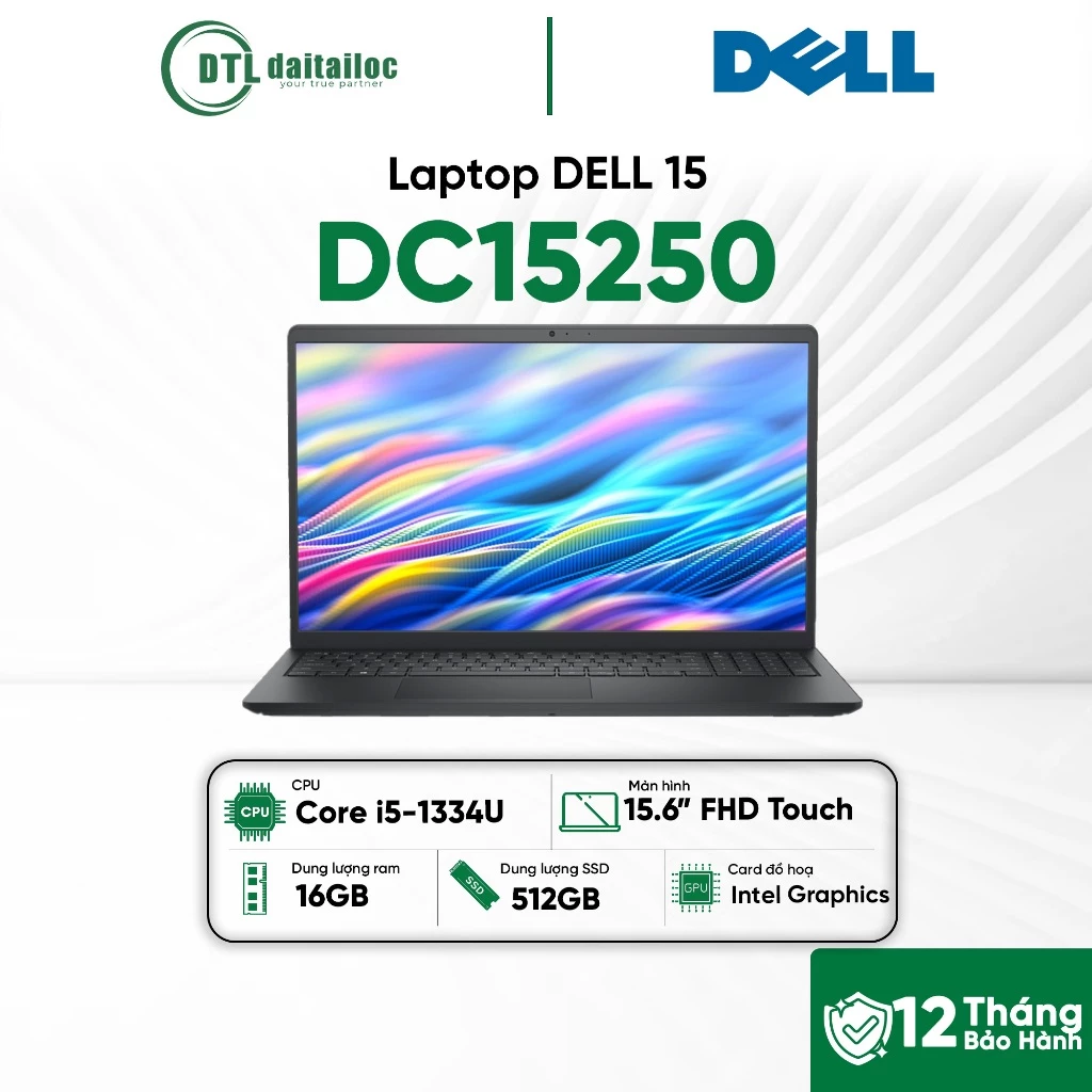 Laptop Dell DC15250 Core i5 - 1334U 16GB DDR5 512GB 15.6 FHD TOUCHSCREEN WIN11 CARBON BLACK (NK) | Bảo hành 12 tháng