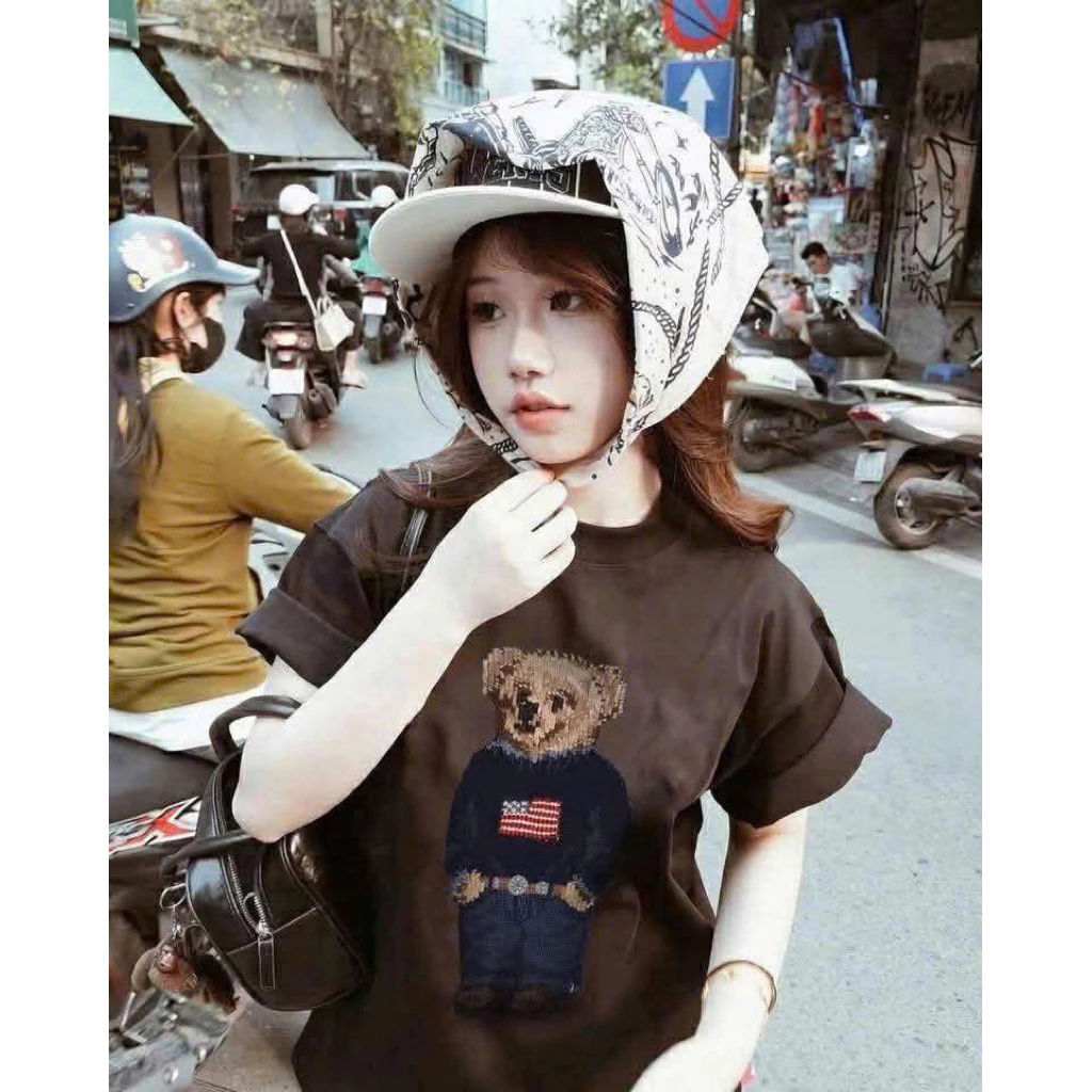 Áo Phông In Hình Gấu Màu Nâu Siêu Hot Hit 2026 Hàng Chuẩn Form QCCC Cotton