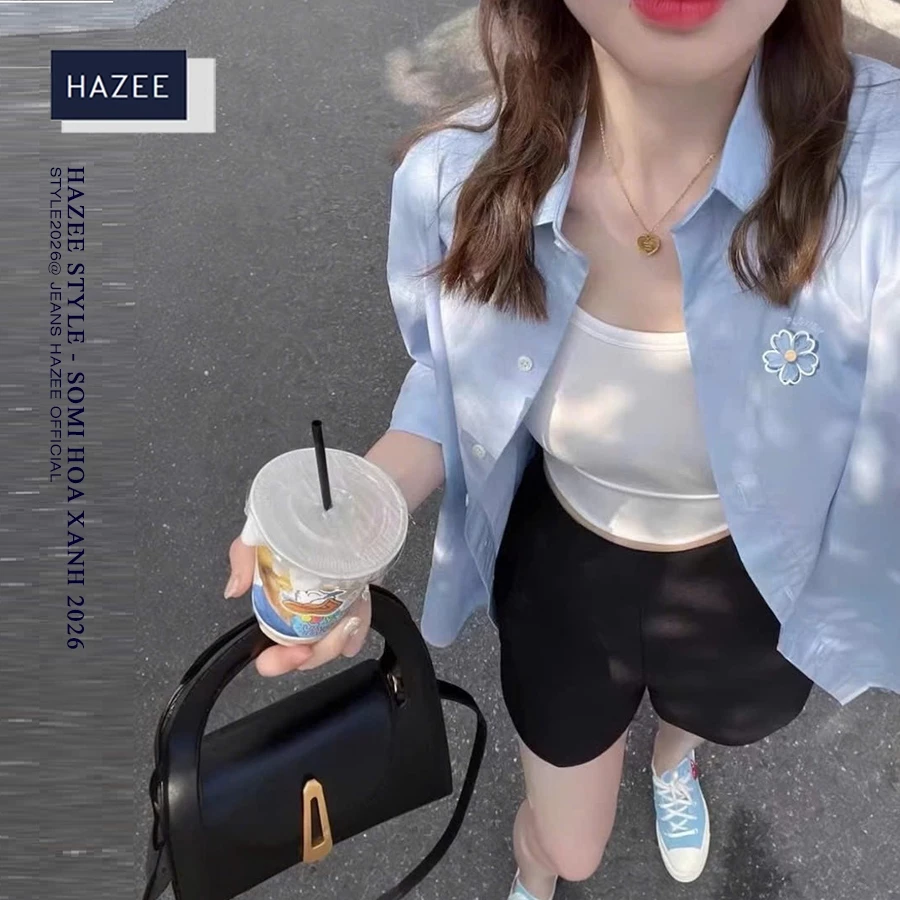 Áo Sơ Mi Nữ HAZEE màu Pastel Cài Hoa Nhí – Áo khoác ngoài nhẹ 2026 | Mix Đồ Dạo Phố, Đi Học, Đi Làm