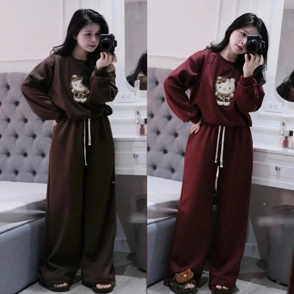 Bộ nỉ dành cho nữ Kitty oversize form rộng – đồ bộ nỉ nữ mặc nhà