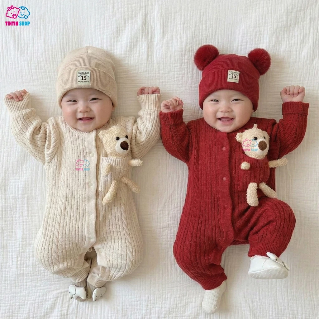 Body len dài tay Bodysuit cho bé trai bé gái sơ sinh mặc mùa thu đông Áo liền quần GẤU TÚI SLT170