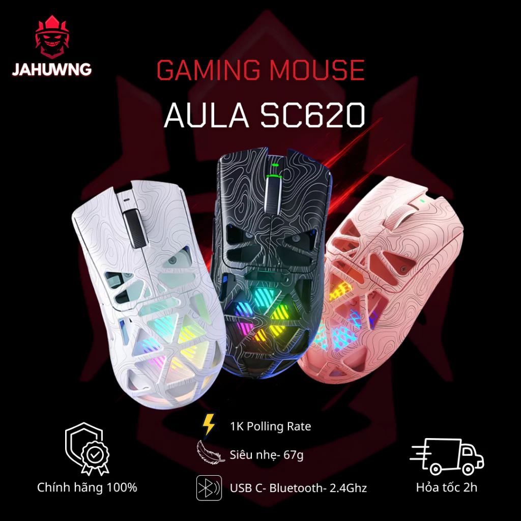 [Chính Hãng] Chuột Không Dây AULA SC620 -3 Mode Kết Nối- Case Wooting- LED RGB