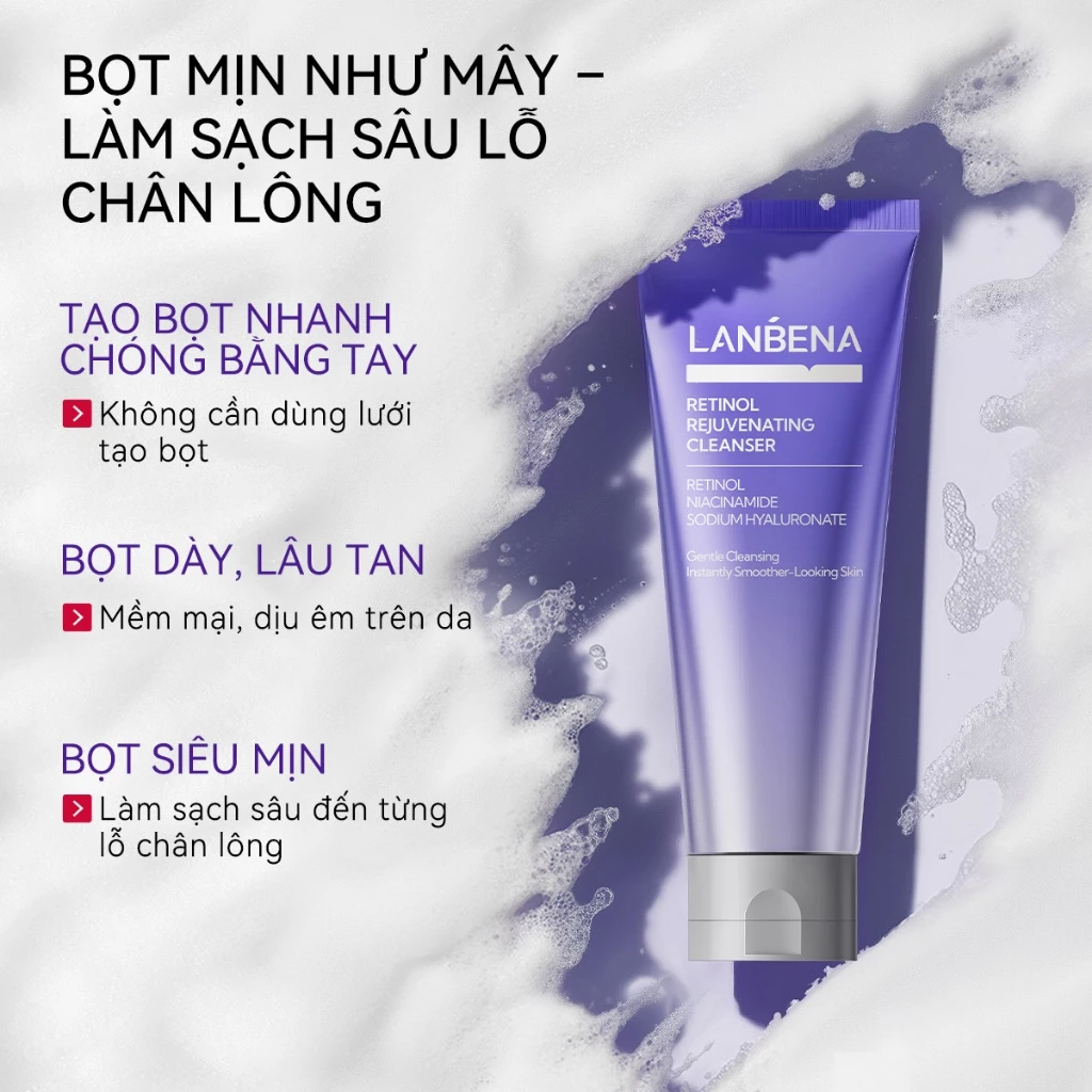 LANBENA Sữa rửa mặt (100g) - hỗ trợ làm sạch sâu, dịu nhẹ lành tính, kiểm soát dầu và dưỡng ẩm da mặt Skincare
