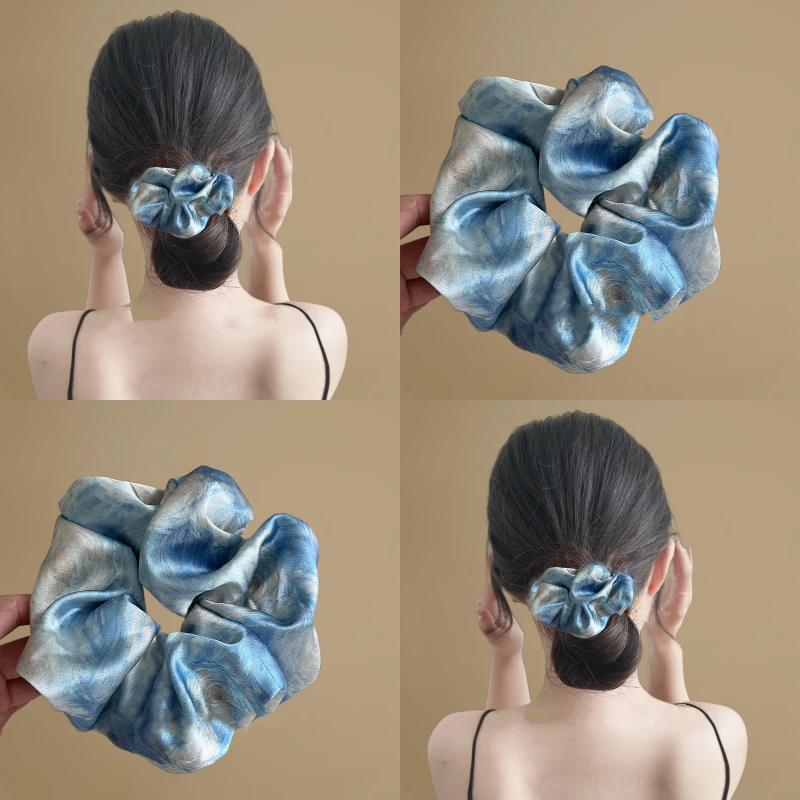 Scrunchies Buộc Tóc Bản To Caro Đỏ Rượu Vintage Hàn Quốc Dây Buộc Tóc Nữ Thun Cột Tóc Búi Tóc Thấp Phụ Kiện Tóc