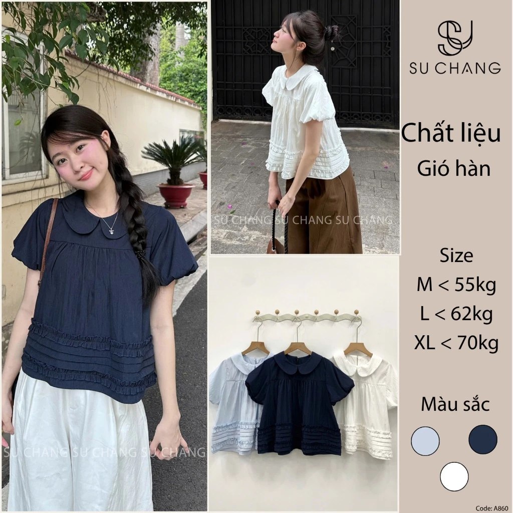 Áo Cổ Sen Tay Bồng Bèo Dưới Xếp Ly A860 Su Chang Thời Trang Nữ