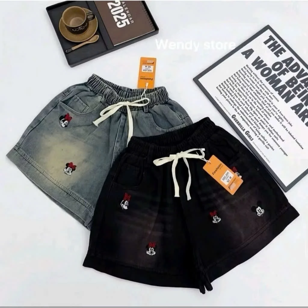 Quần short đùi thêu hình cho nữ cạp chun [M77]