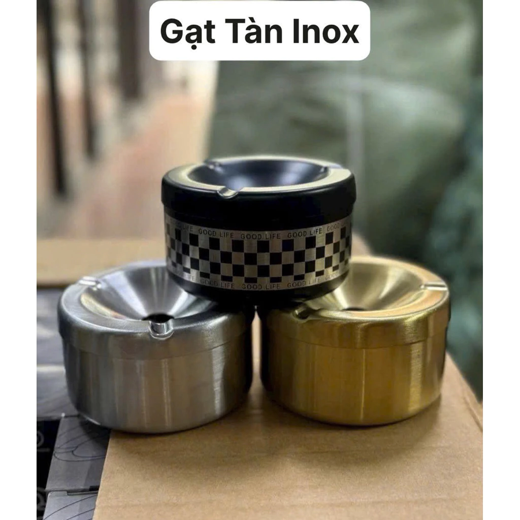 Gạt tàn inox cao cấp, thiết kế trụ tròn sang trọng và hiện đại HanniShop