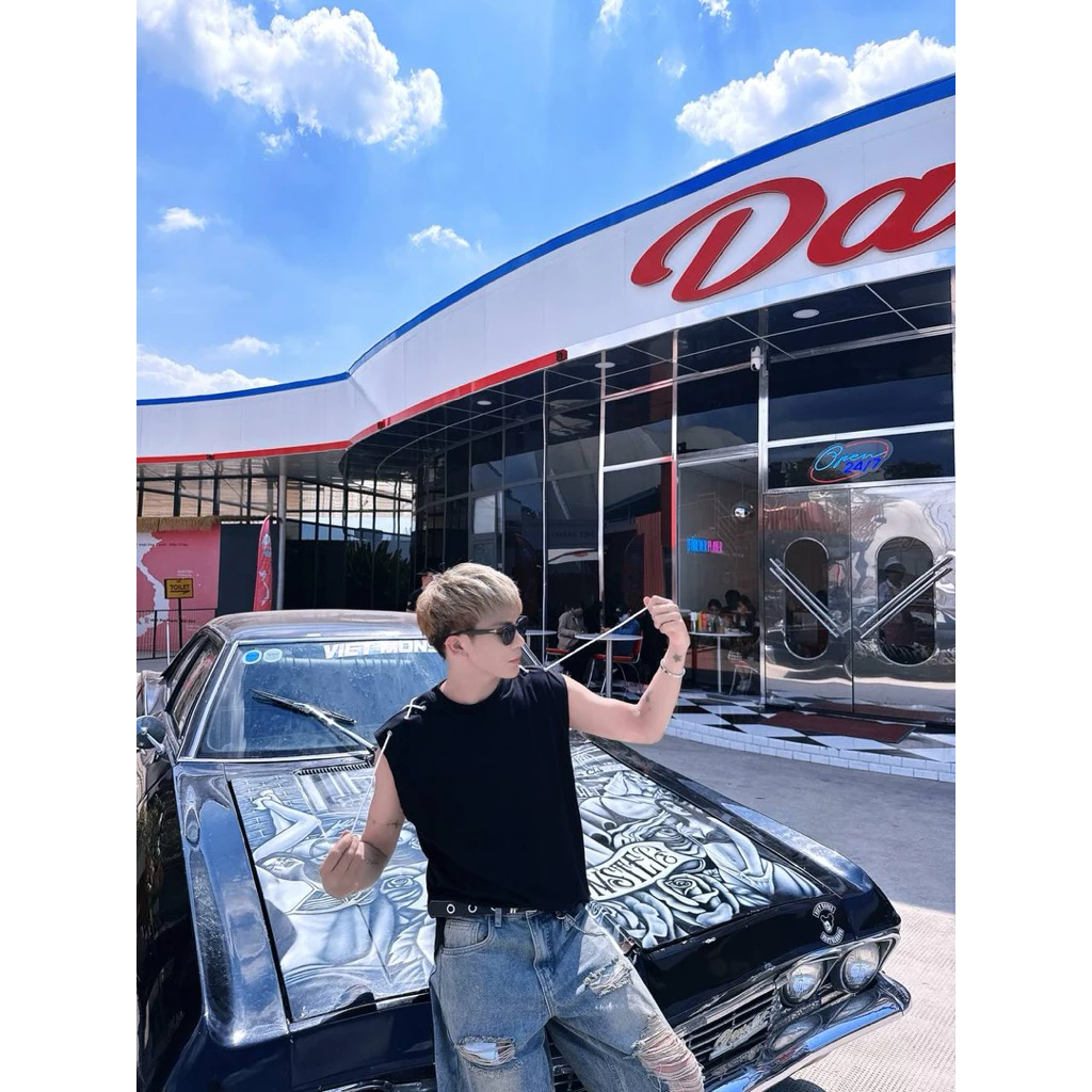 Áo thun Tanktop unisex màu đen phối dây hai bên PAPY streetwear