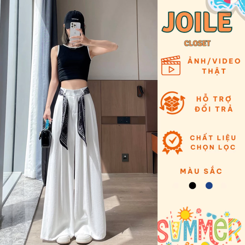 Quần ống rộng nửa cạp chun phong cách streetwear vải đũi thoáng mát [ tặng khăn lụa ]