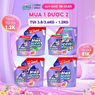 [MUA 1 TẶNG 1] Túi Nước Giặt Xả MaxKleen 3.8kg/ 3.6kg + Túi Nước Giặt Xả 1.2kg Mùi ngẫu nhiên