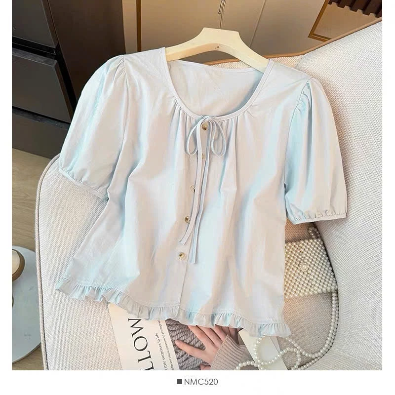 Áo sơ mi thô cổ buộc dây nơ, vạt bèo, chất liệu mềm mại thoáng mát, dễ phối đồ G5
