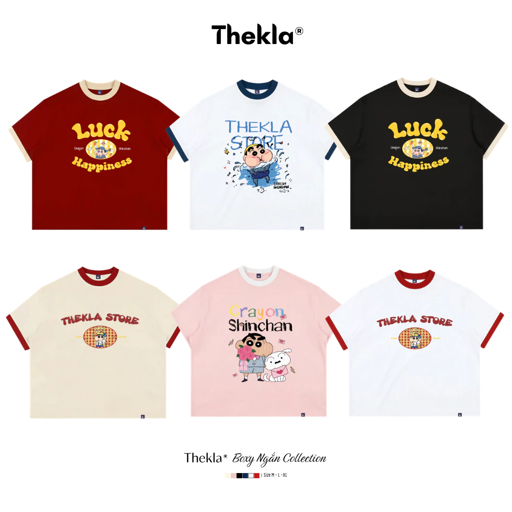 Áo Thun Boxy Ringer BST158 Shin Bút Chì THEKLA - Áo Phông 250gsm Cotton 2 Chiều Phối Bo Cổ Tay Dày Dặn Đứng Form