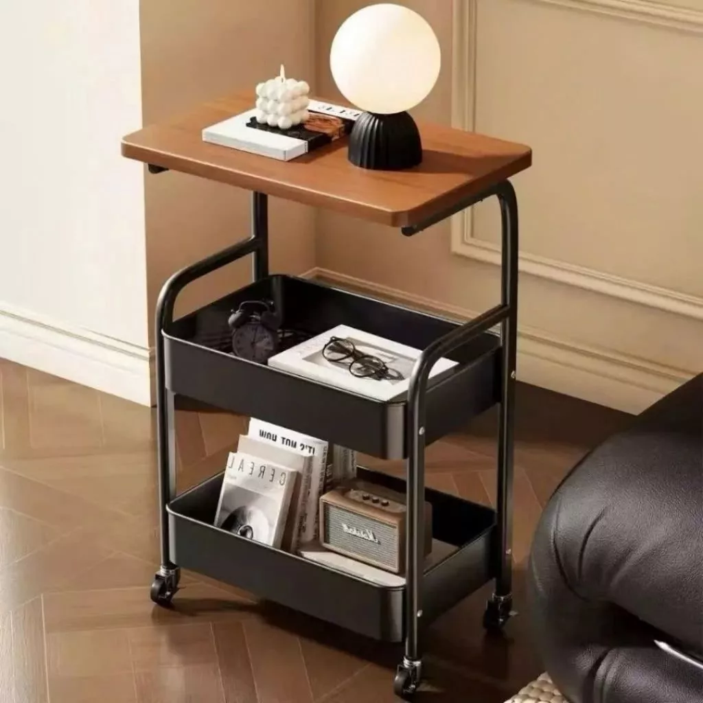 Kệ Để Đồ 3 Tầng Didooglt Mặt Gỗ Sơn Tĩnh Điện Bánh Xe Di Chuyển Linh Hoạt